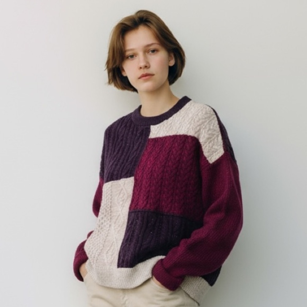 Lands’ End Multicolor Cable Knit Oversized Sweater​